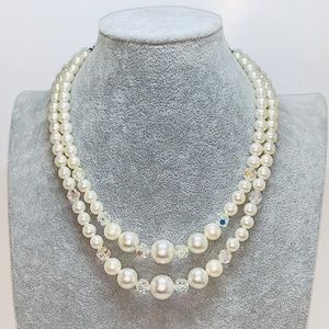 Vintage Faux Pearl Austrian Crystal Necklace